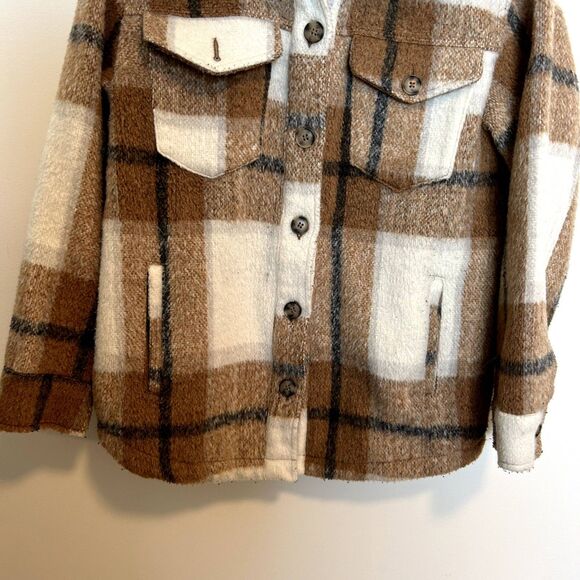 Avec Les Filles Womens Plaid Shacket Cognac Brown Jacket Size Medium Long Sleeve - Picture 6 of 15